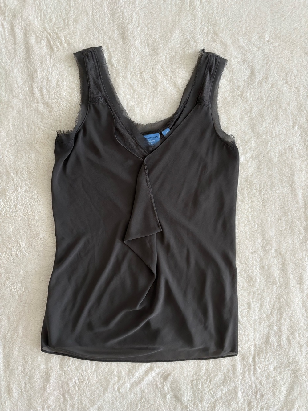 Simply Vera Vera Wang Grey Ruffle Tank Top Raw Edge Detail Size XS